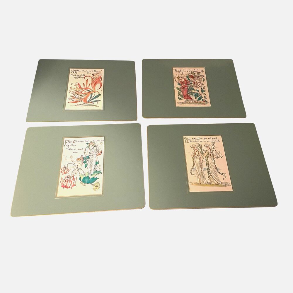Vintage Lady Clare Victorian Art Nouveau Illustration Placemat/Coaster Set of 4
